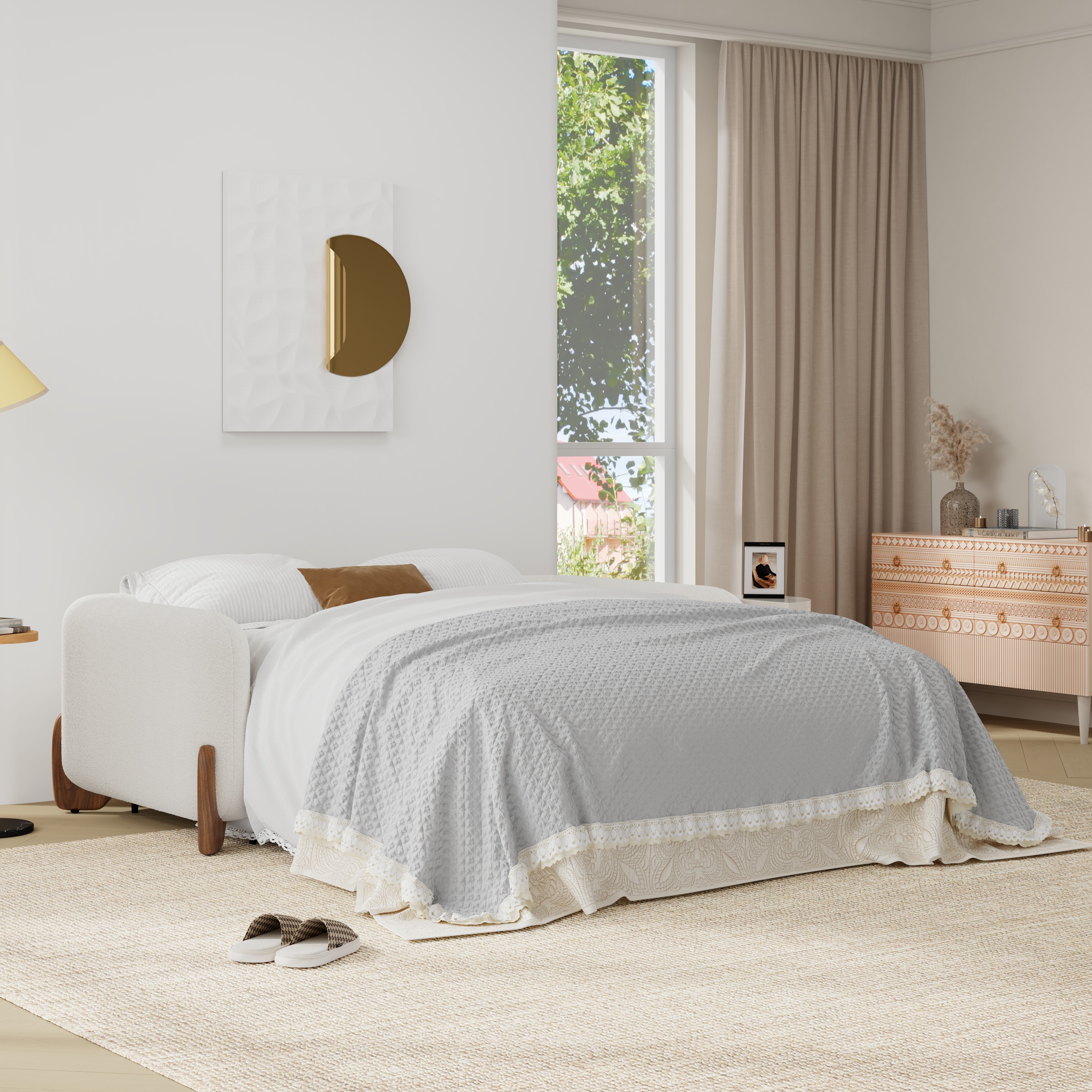 HMR - 83" Curva Queen 3-Seater Boucle Pop Up Sleeper Sofa with Mattress