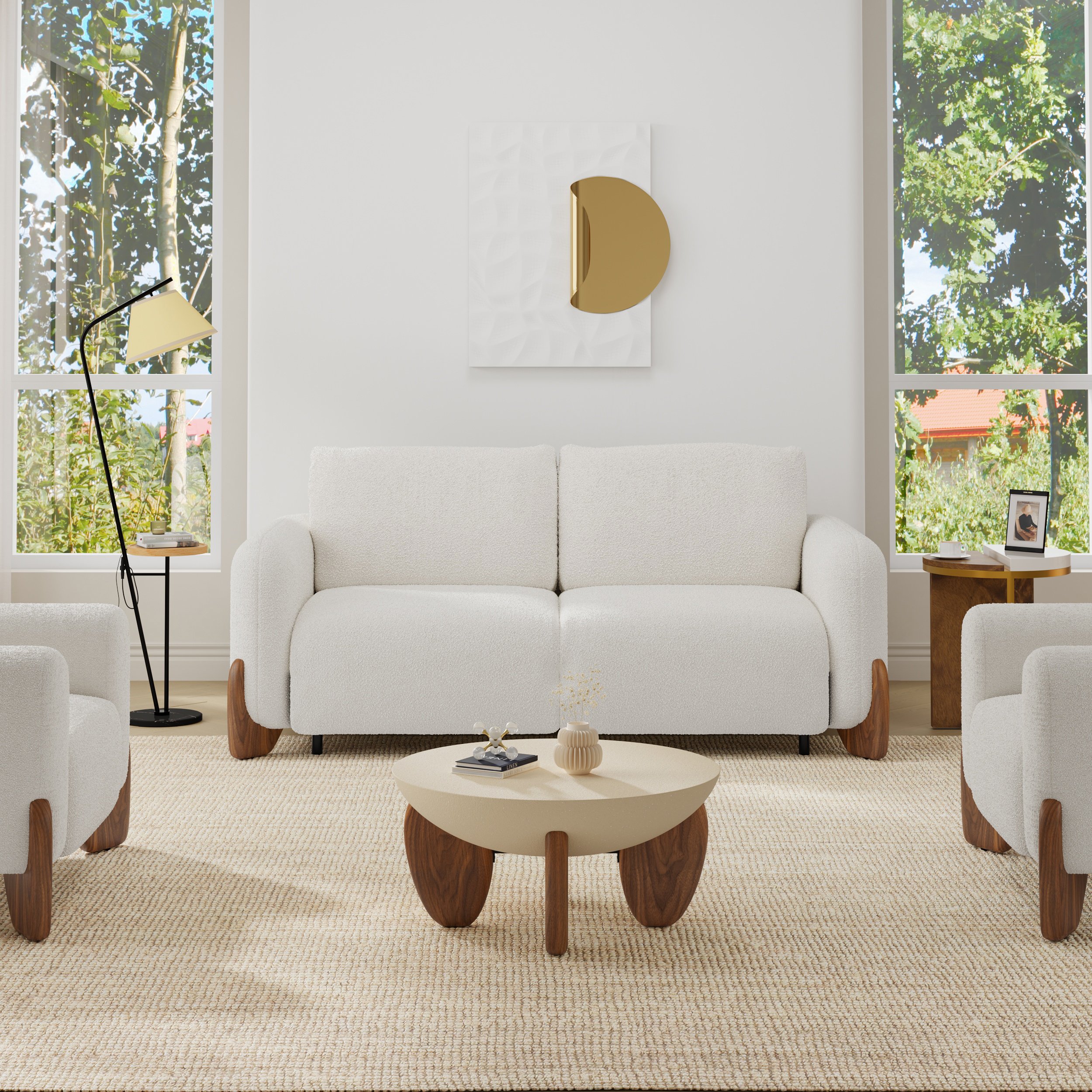 HMR - 83" Curva Queen 3-Seater Boucle Pop Up Sleeper Sofa with Mattress