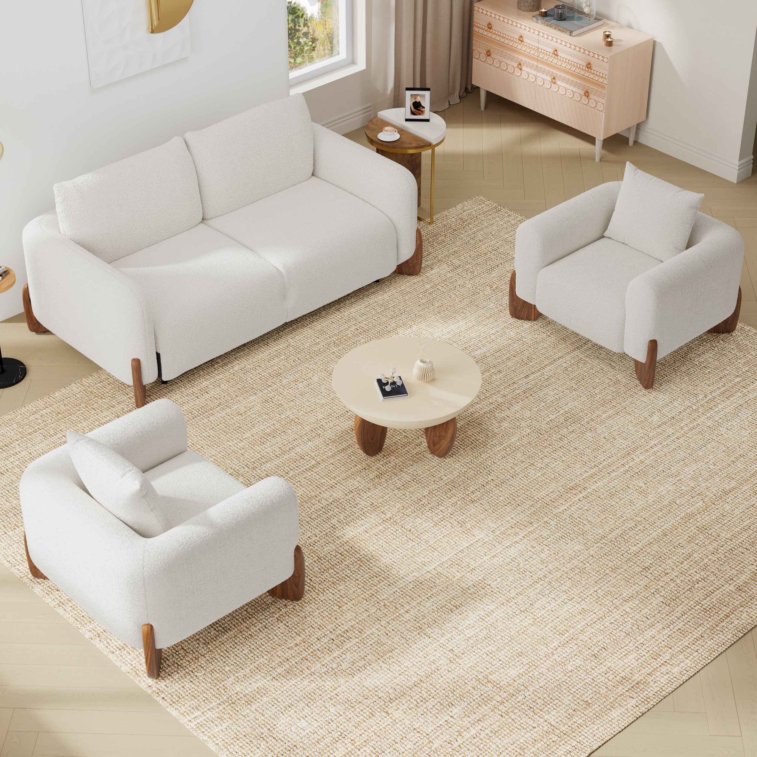 HMR - 83" Curva Queen 3-Seater Boucle Pop Up Sleeper Sofa with Mattress
