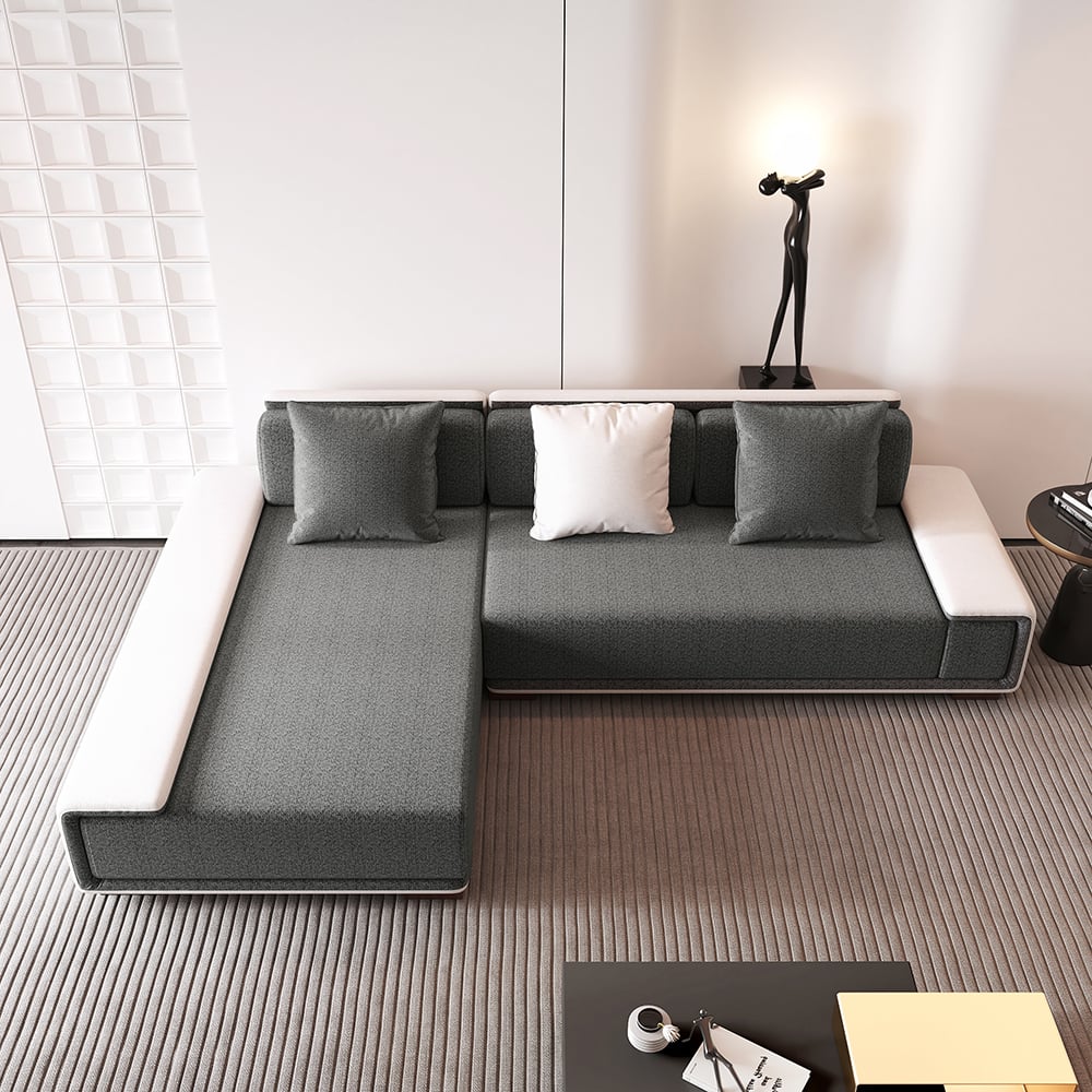 HMR - Doart 108.3" Cotton & Linen Convertible Sleeper Sofa Modular Corner L-Shaped 4-Seater