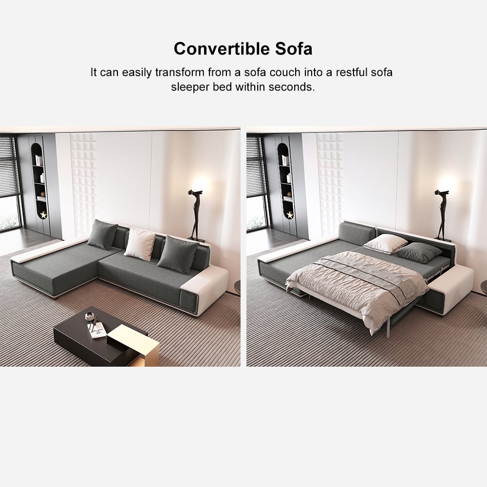 HMR - Doart 108.3" Cotton & Linen Convertible Sleeper Sofa Modular Corner L-Shaped 4-Seater