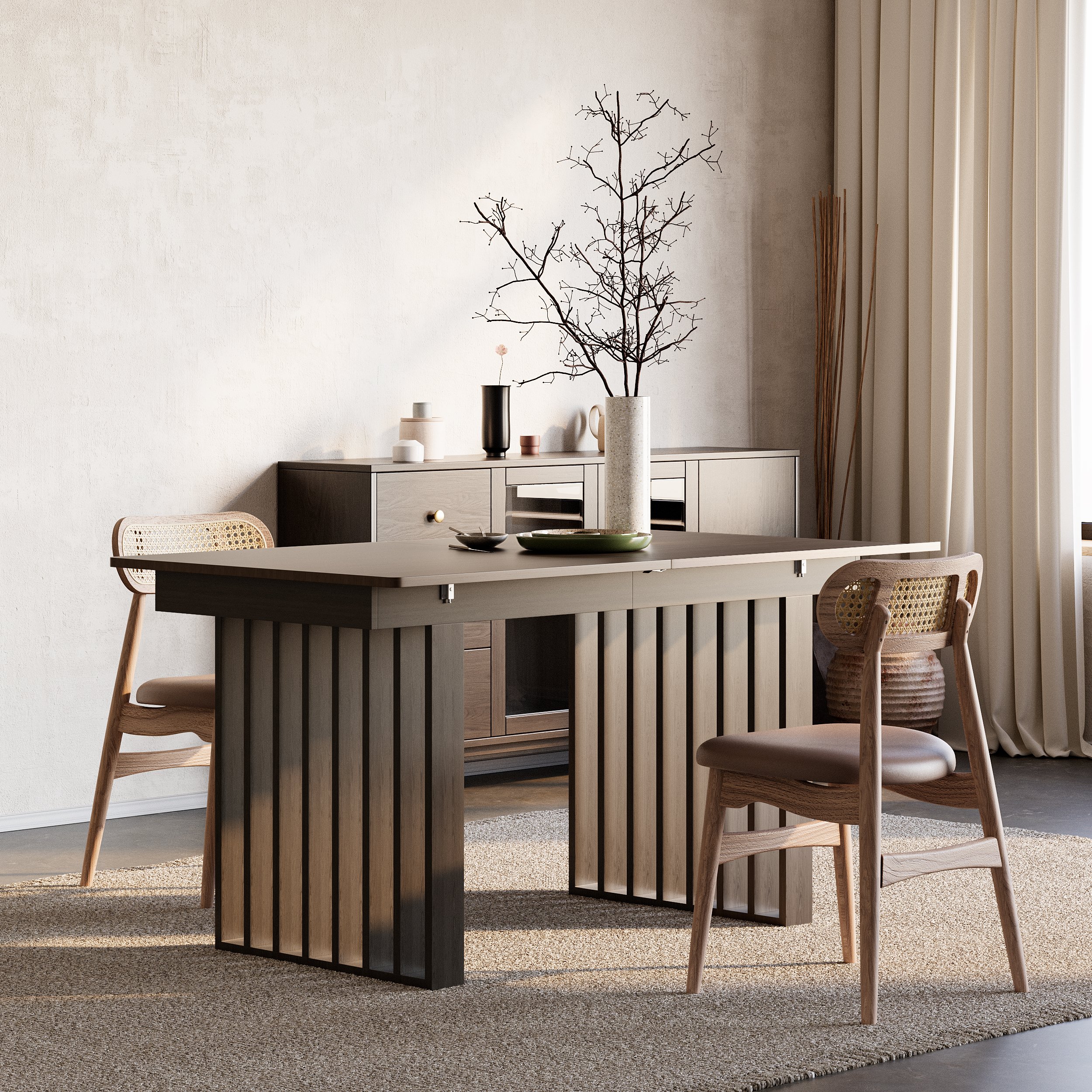 HMR 55"-87" Extendable Dining Table Seats 4-8 People - Walnut