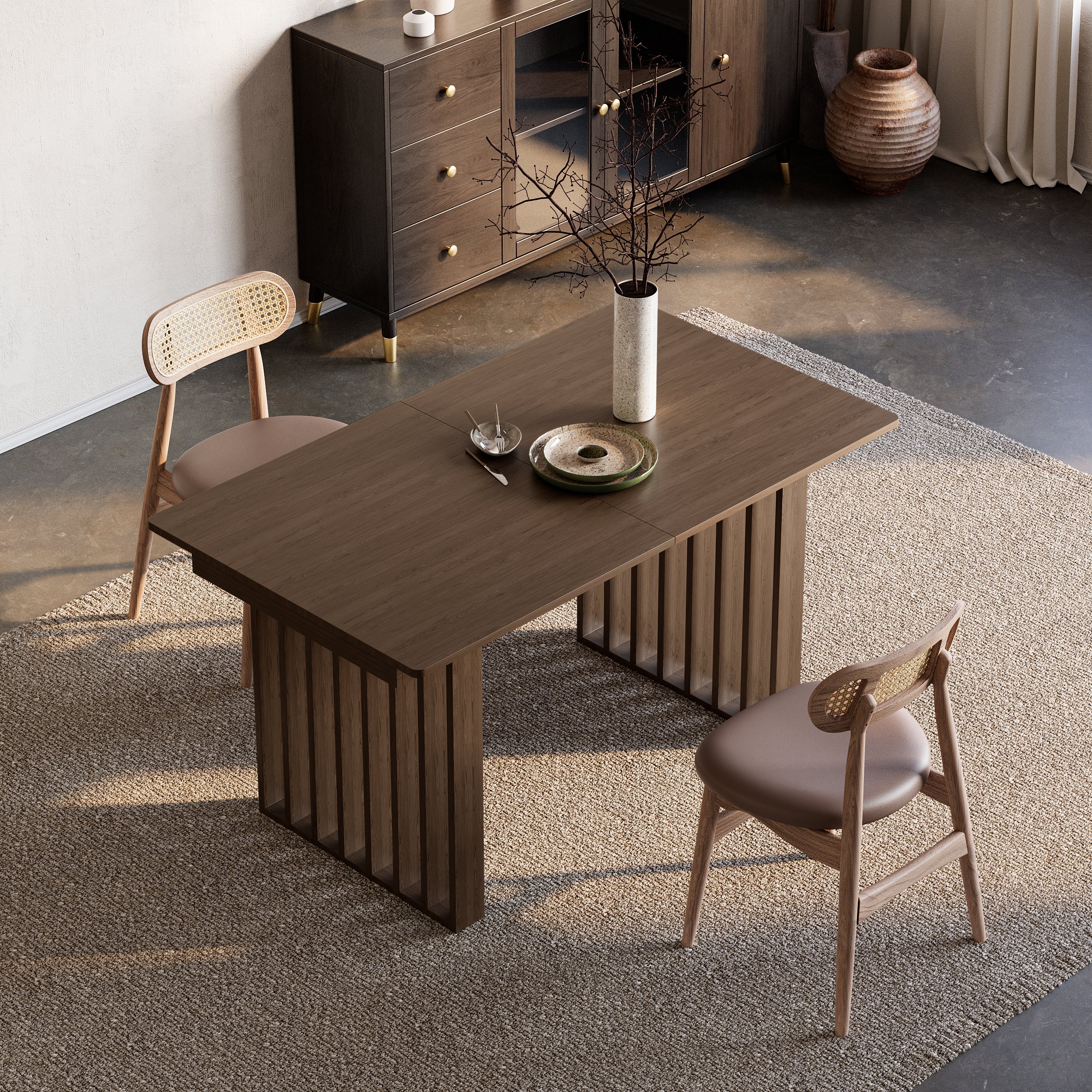 HMR 55"-87" Extendable Dining Table Seats 4-8 People - Walnut