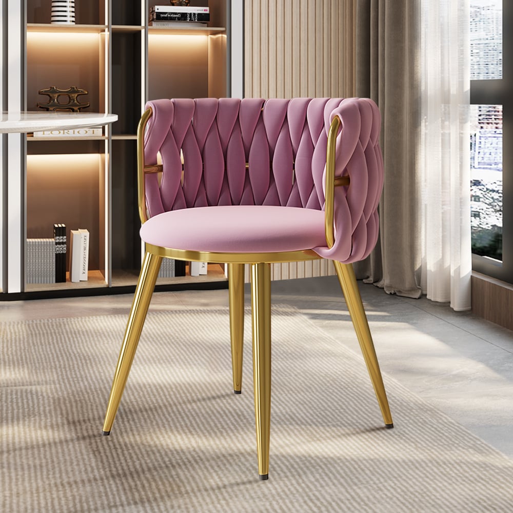 HMR Sweave Nordic Barrel Dining Chair with Velvet Upholstery (Set of 4) - Pink