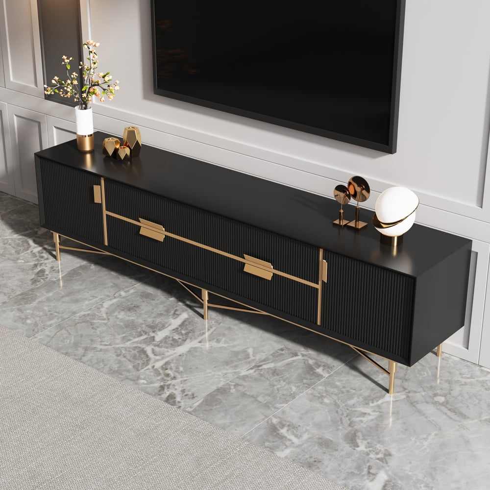 HMR Modern Rectangle TV Stand Media Console for 85" TVs with 4 Drawers & Doors MDF - Black, 78.7"