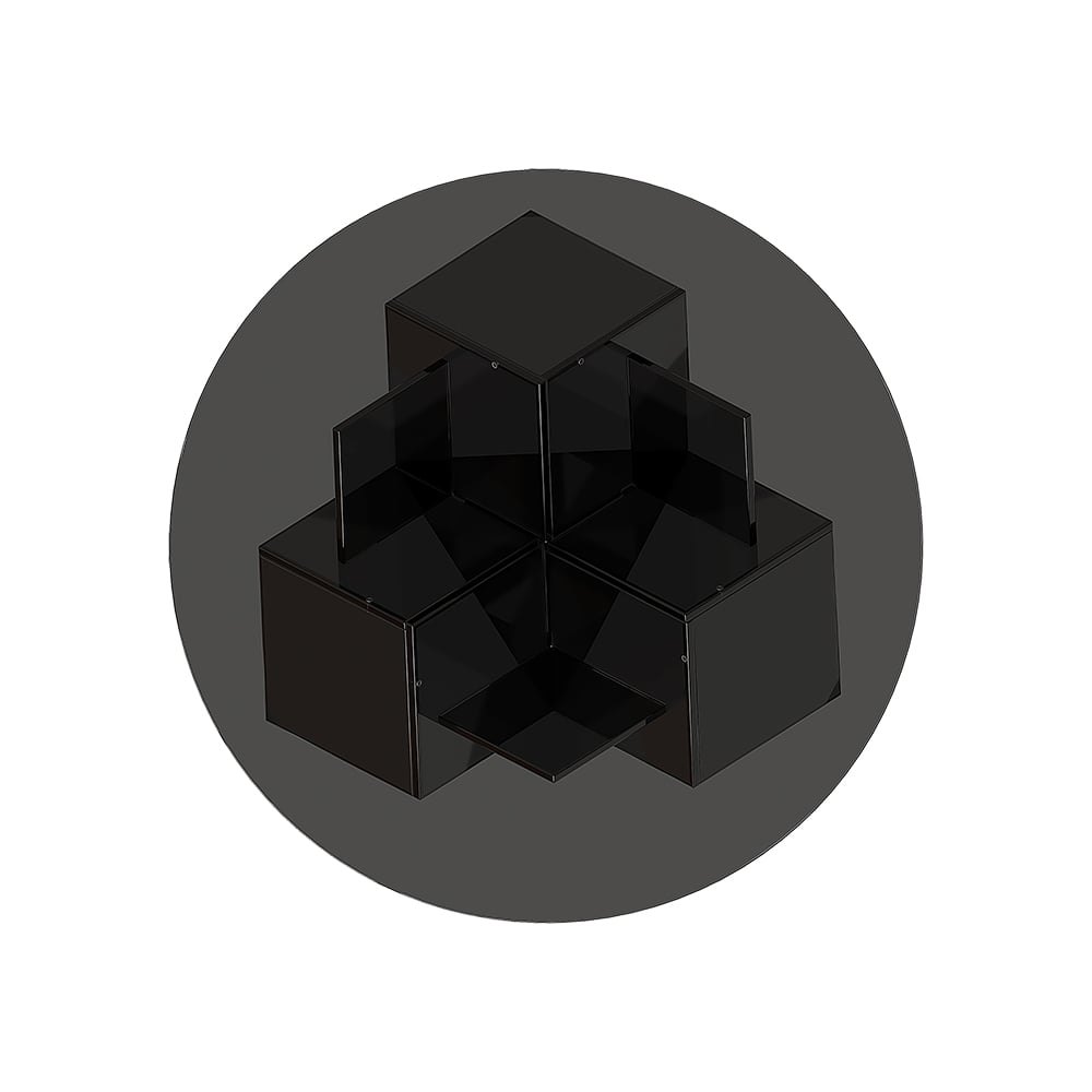 HMR - Acrylic Black Round Coffee Table in Geometric Abstract Art Deco Base Storage Shelves