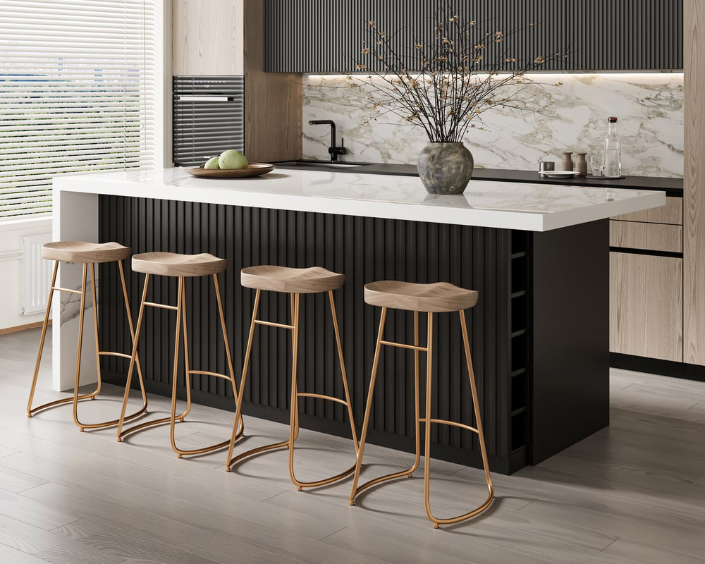 HMR Kitchen Island with Storage - White & Black, 72“/1830mm, Sintered Stone