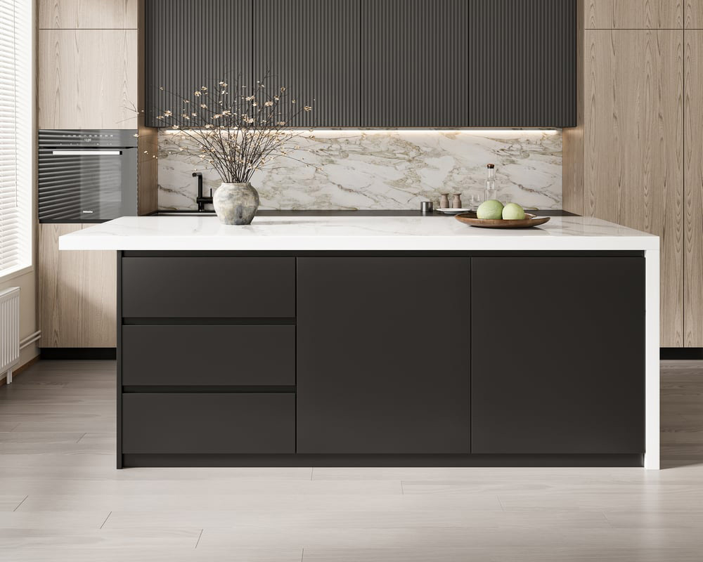 HMR Kitchen Island with Storage - White & Black, 72“/1830mm, Sintered Stone