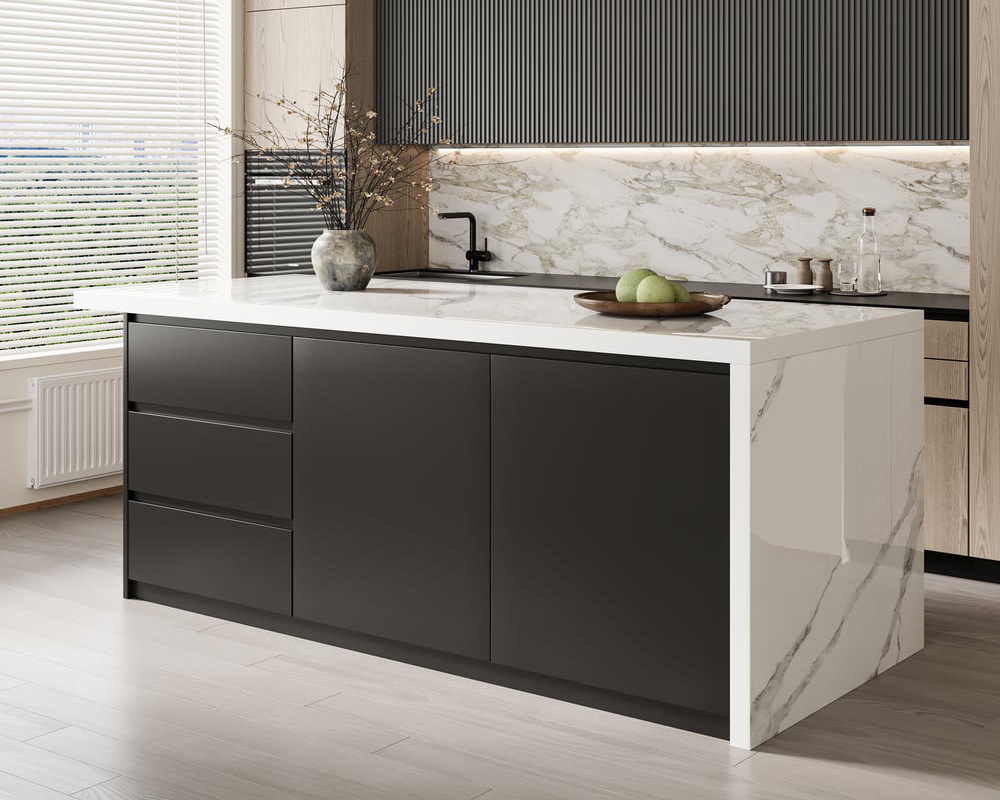 HMR Kitchen Island with Storage - White & Black, 72“/1830mm, Sintered Stone
