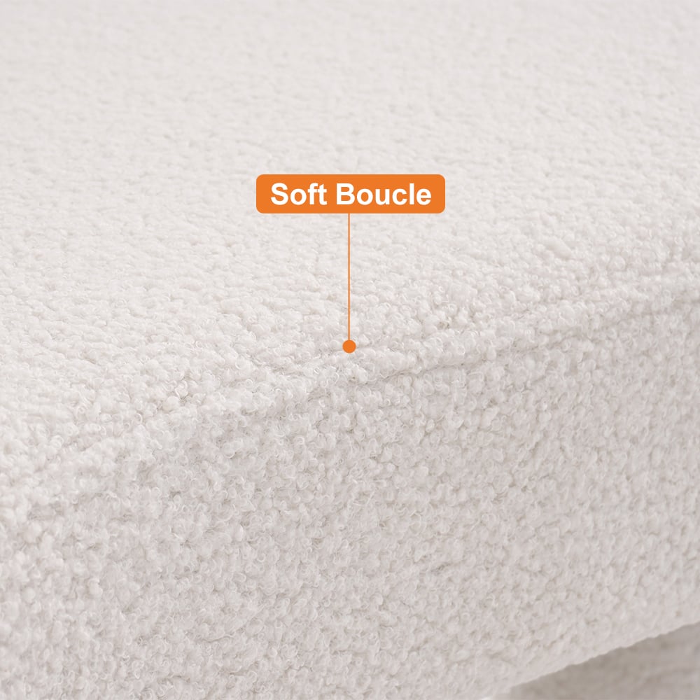 HMR - Modern White Bedroom Bench Boucle Tufted Long Bench with 4 Legs