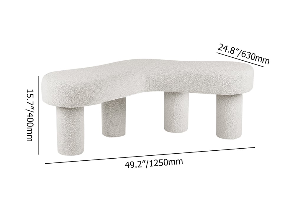HMR - Modern White Bedroom Bench Boucle Tufted Long Bench with 4 Legs