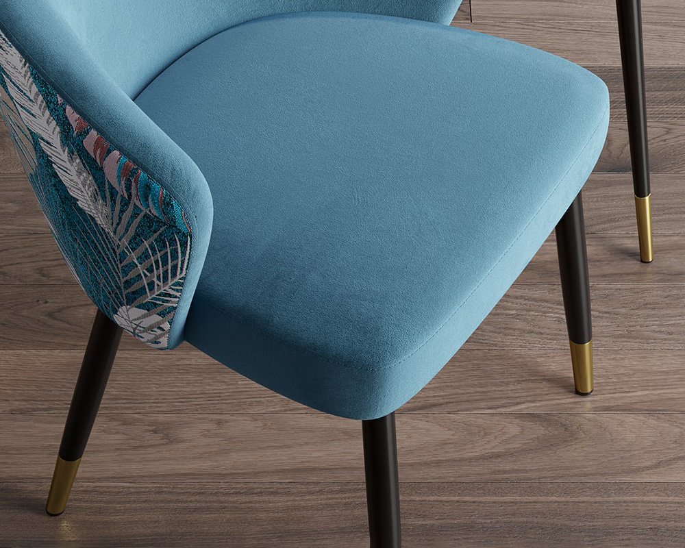 HMR Modern Dining Chairs with Velvet Upholstery - Blue, 2-Pieces