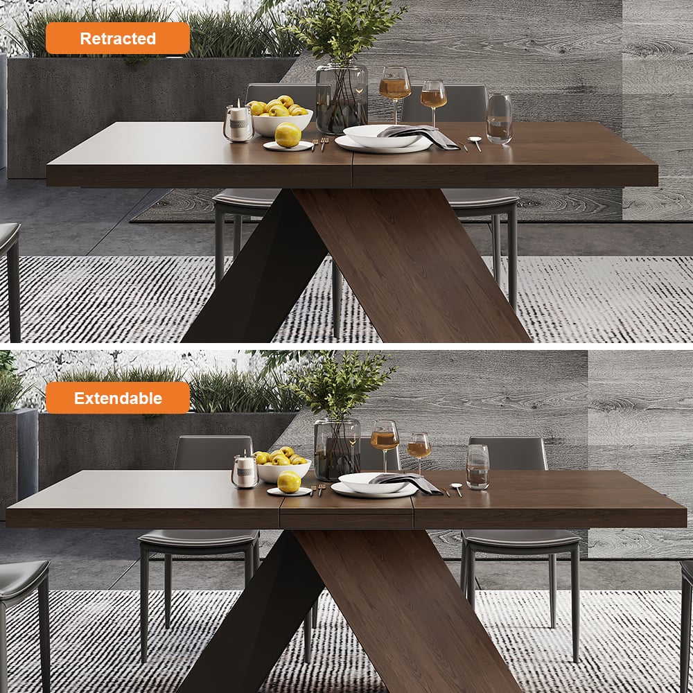 HMR Dining Set 61''-79'' Extendable Table - Walnut, Style C, With 8 Chairs