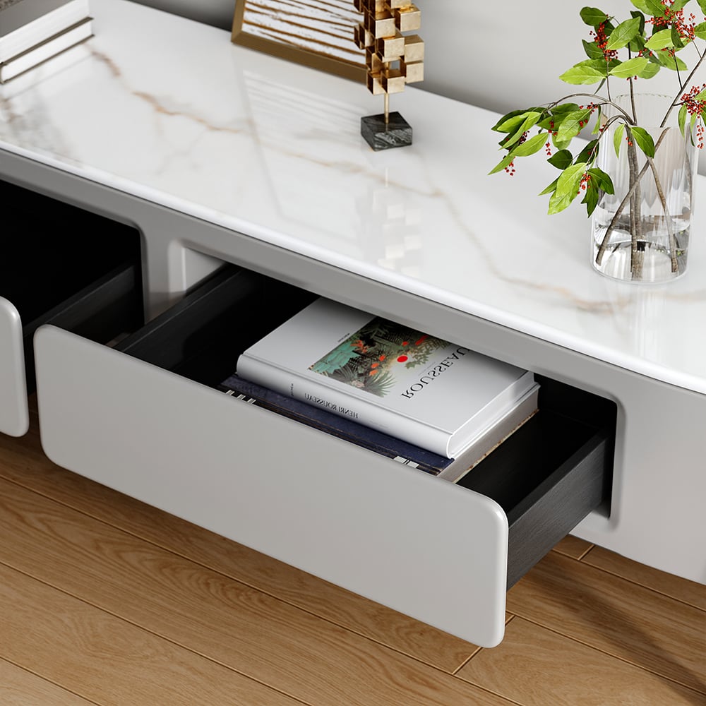 HMR - Galure Modern Long Light Gray Faux Marble TV Stand Storage Media Console for 75'' TV
