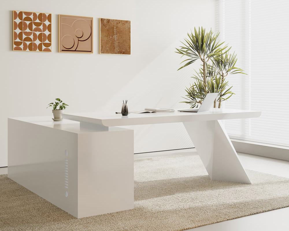 HMR Modern L-Shape Executive Desk & Office Chair Set - White, 70.9"L x 70.9"W x 29.5"H, Right Hand