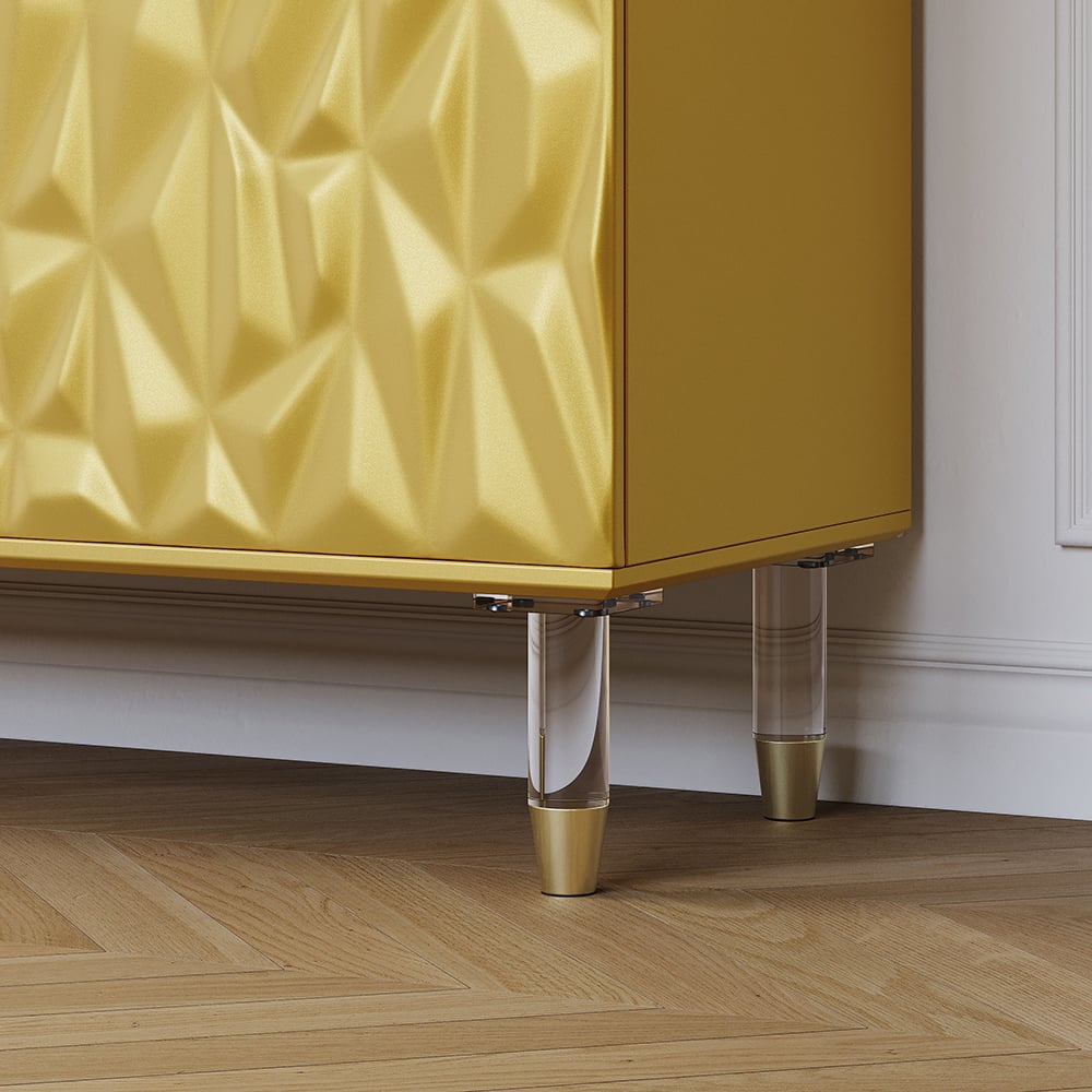 HMR - 71" Gold Sideboard Buffet with 4-Door Modern Carved Storage Credenza Adjustable Shelves