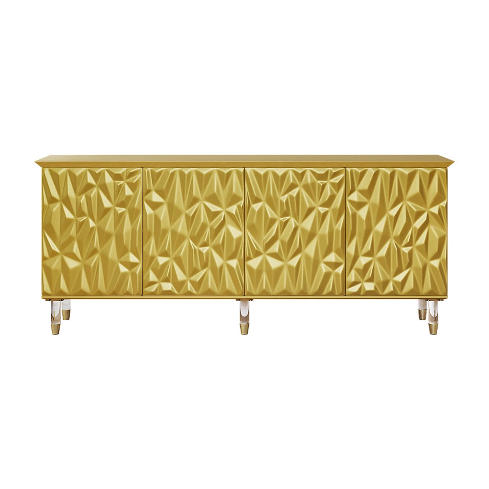 HMR - 71" Gold Sideboard Buffet with 4-Door Modern Carved Storage Credenza Adjustable Shelves