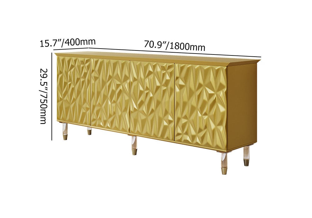 HMR - 71" Gold Sideboard Buffet with 4-Door Modern Carved Storage Credenza Adjustable Shelves