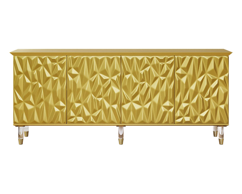HMR - 71" Gold Sideboard Buffet with 4-Door Modern Carved Storage Credenza Adjustable Shelves