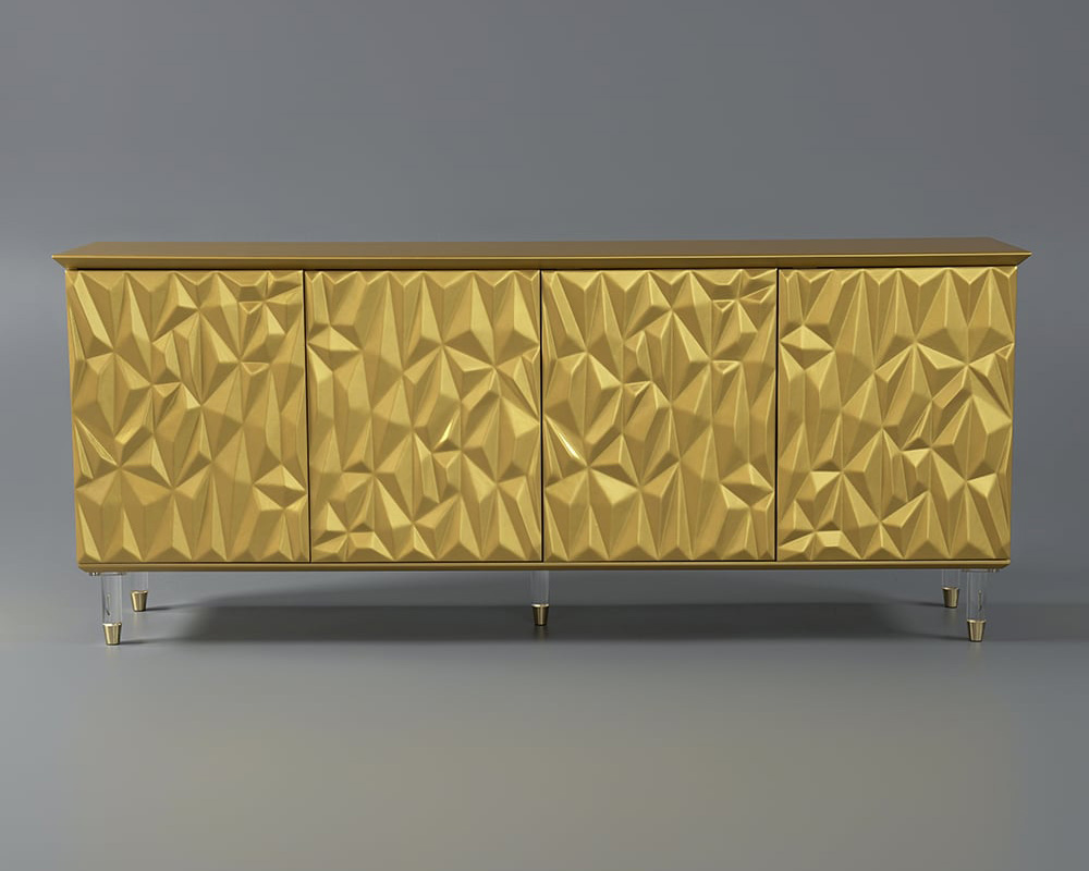 HMR - 71" Gold Sideboard Buffet with 4-Door Modern Carved Storage Credenza Adjustable Shelves