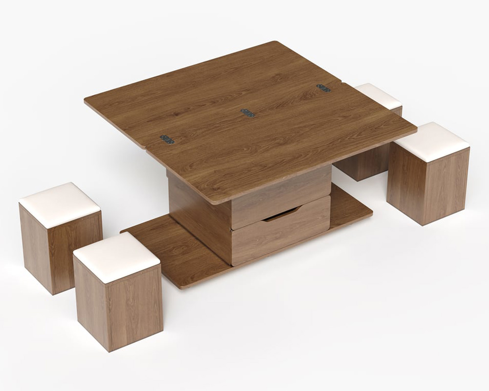 HMR 39" Lift-Top Foldable Coffee Table with 4 Stools & Storage - Walnut