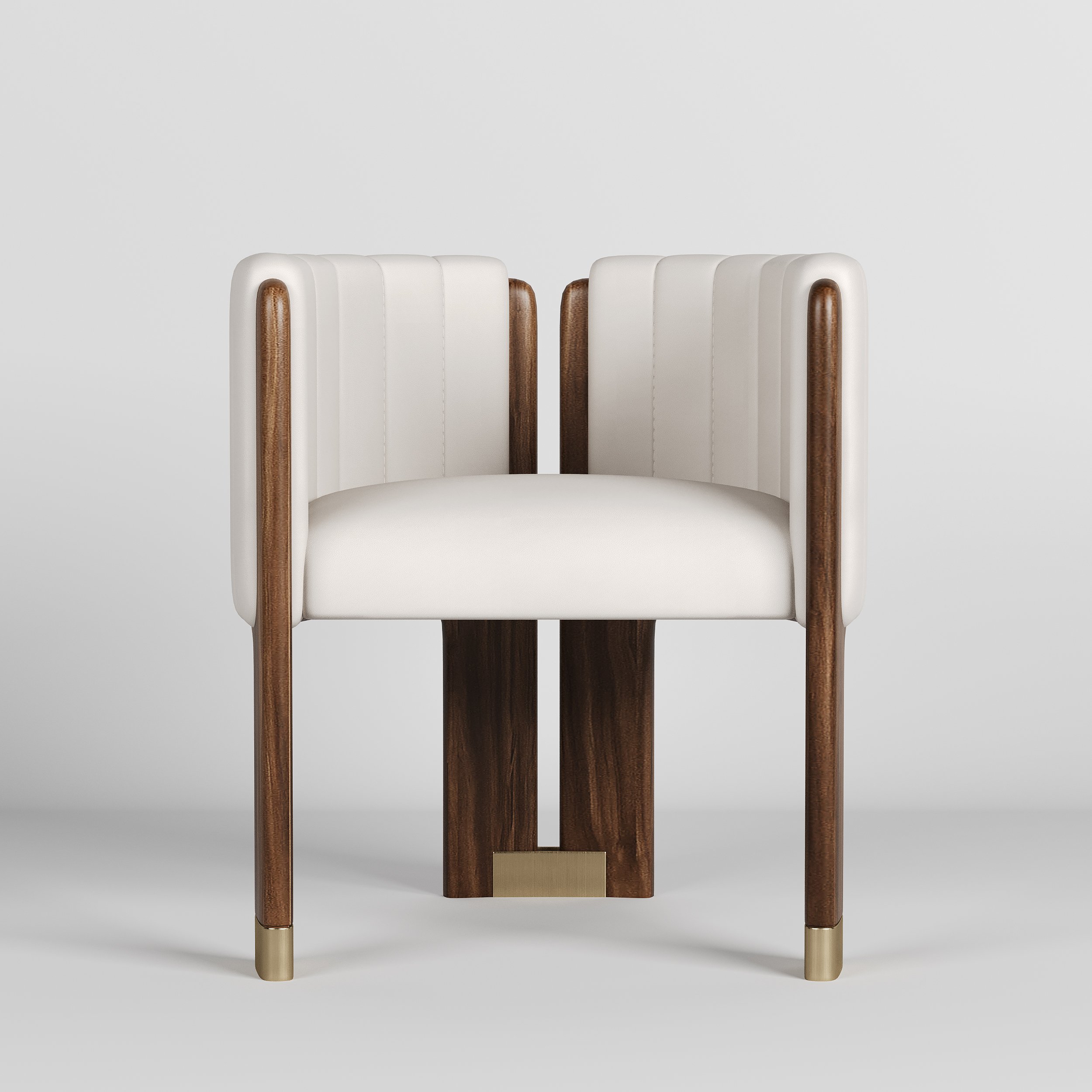 HMR Leather Fluted Upholstered Accent Chair with Wood Frame - White