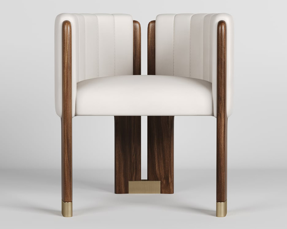 HMR Leather Fluted Upholstered Accent Chair with Wood Frame - White