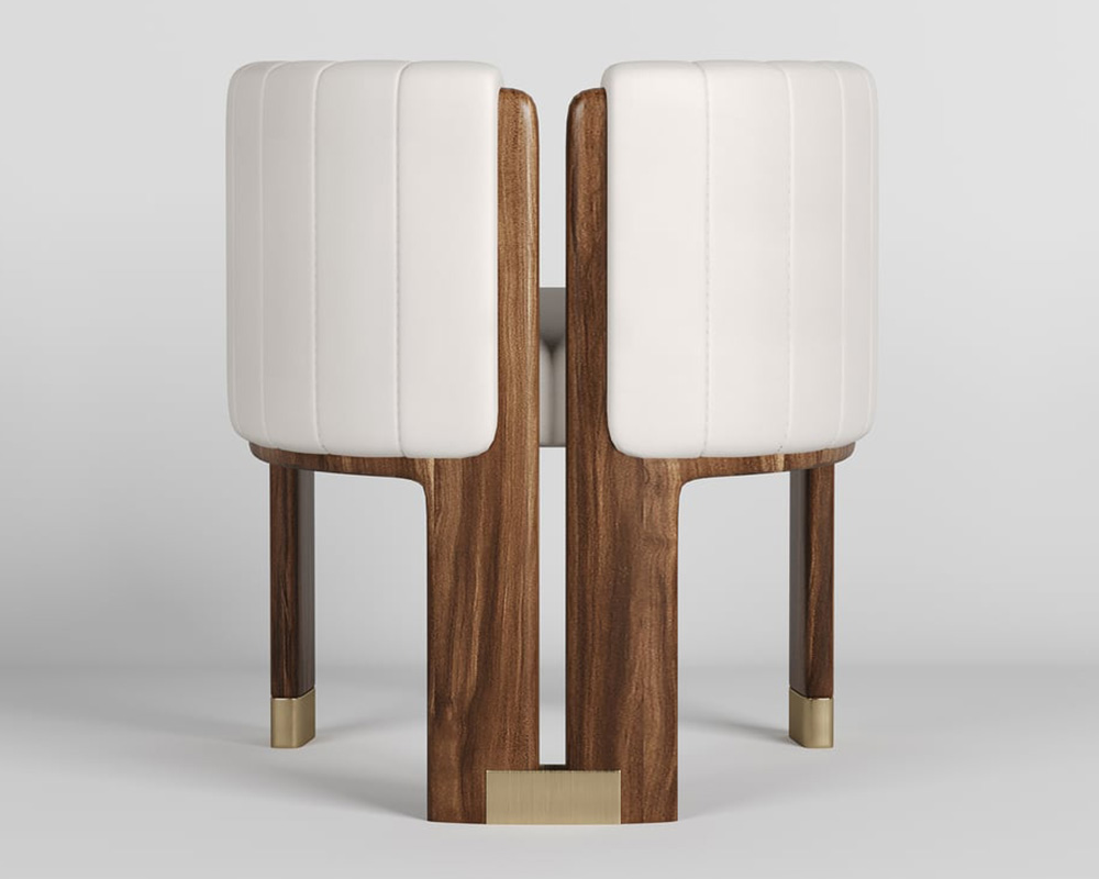 HMR Leather Fluted Upholstered Accent Chair with Wood Frame - White
