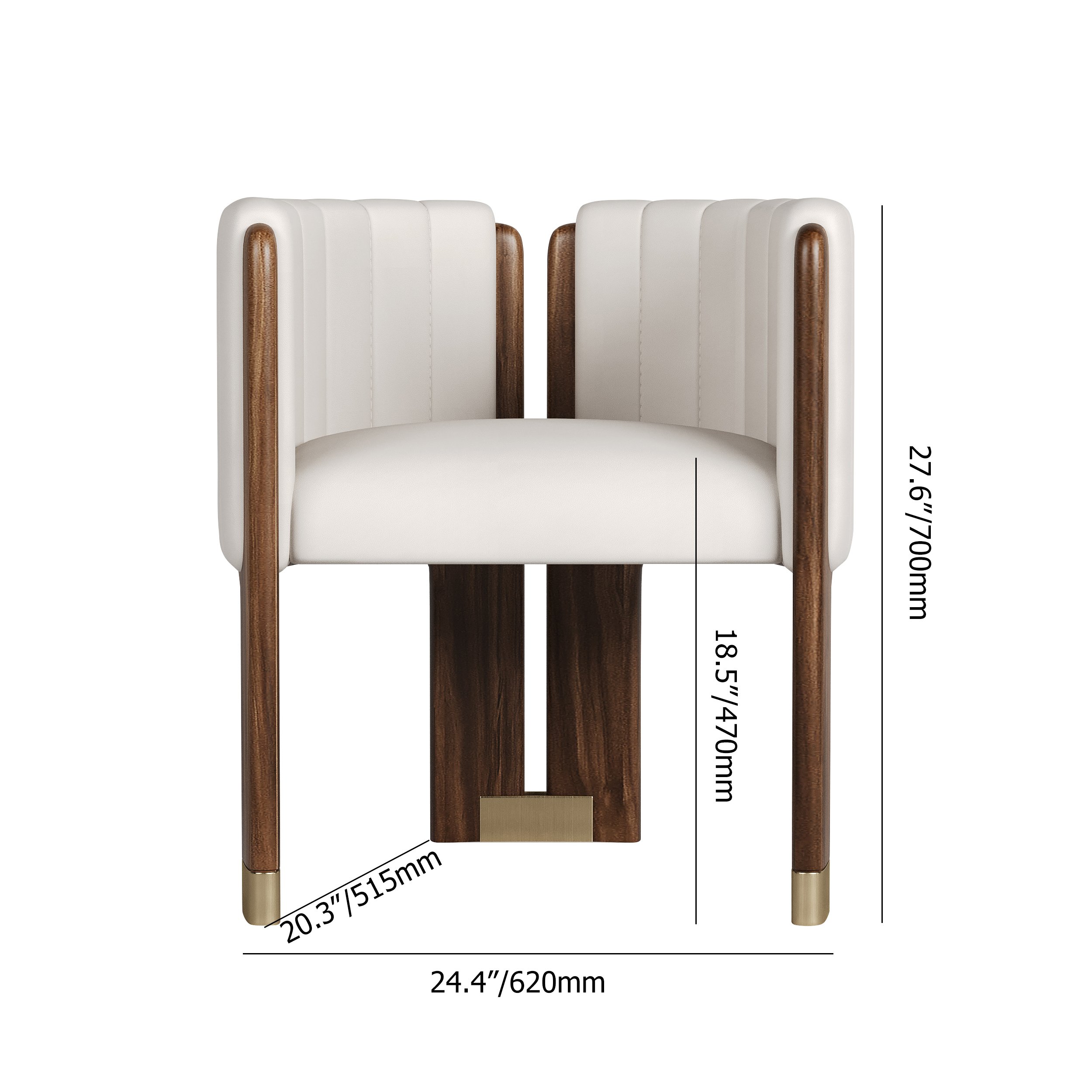 HMR Leather Fluted Upholstered Accent Chair with Wood Frame - White