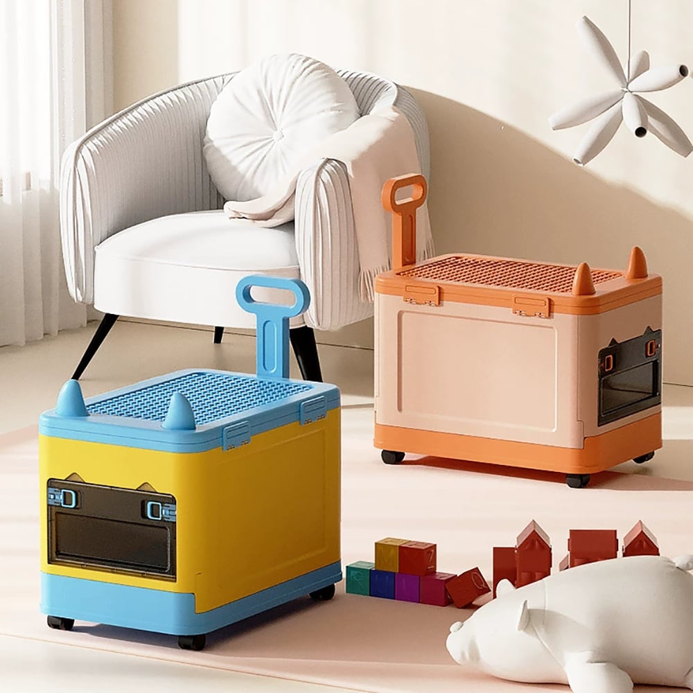 HMR - Stackable Folding Children Toy Organizer Cart Multifunctional Storage Box with Wheels