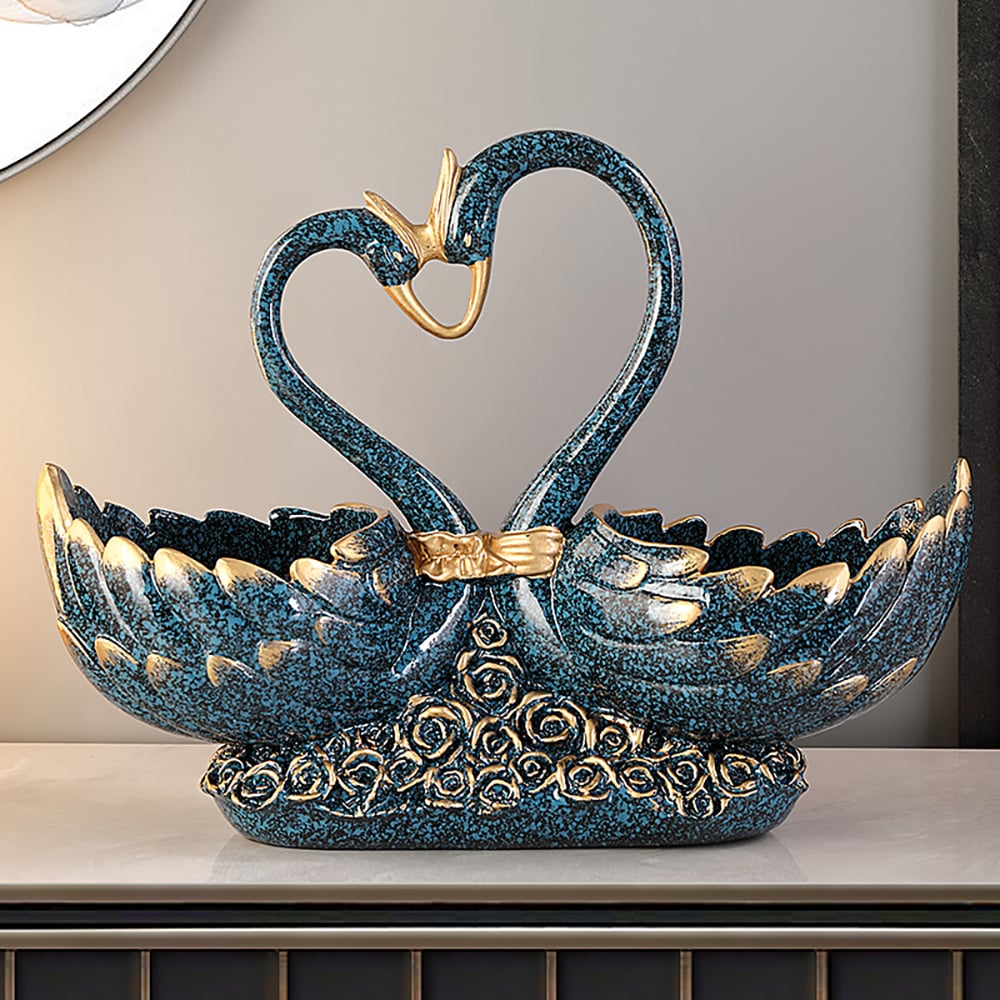 HMR - Creative Gold&Blue Swan Resin Remote Control Holder Living Room Storage Box Home Decor