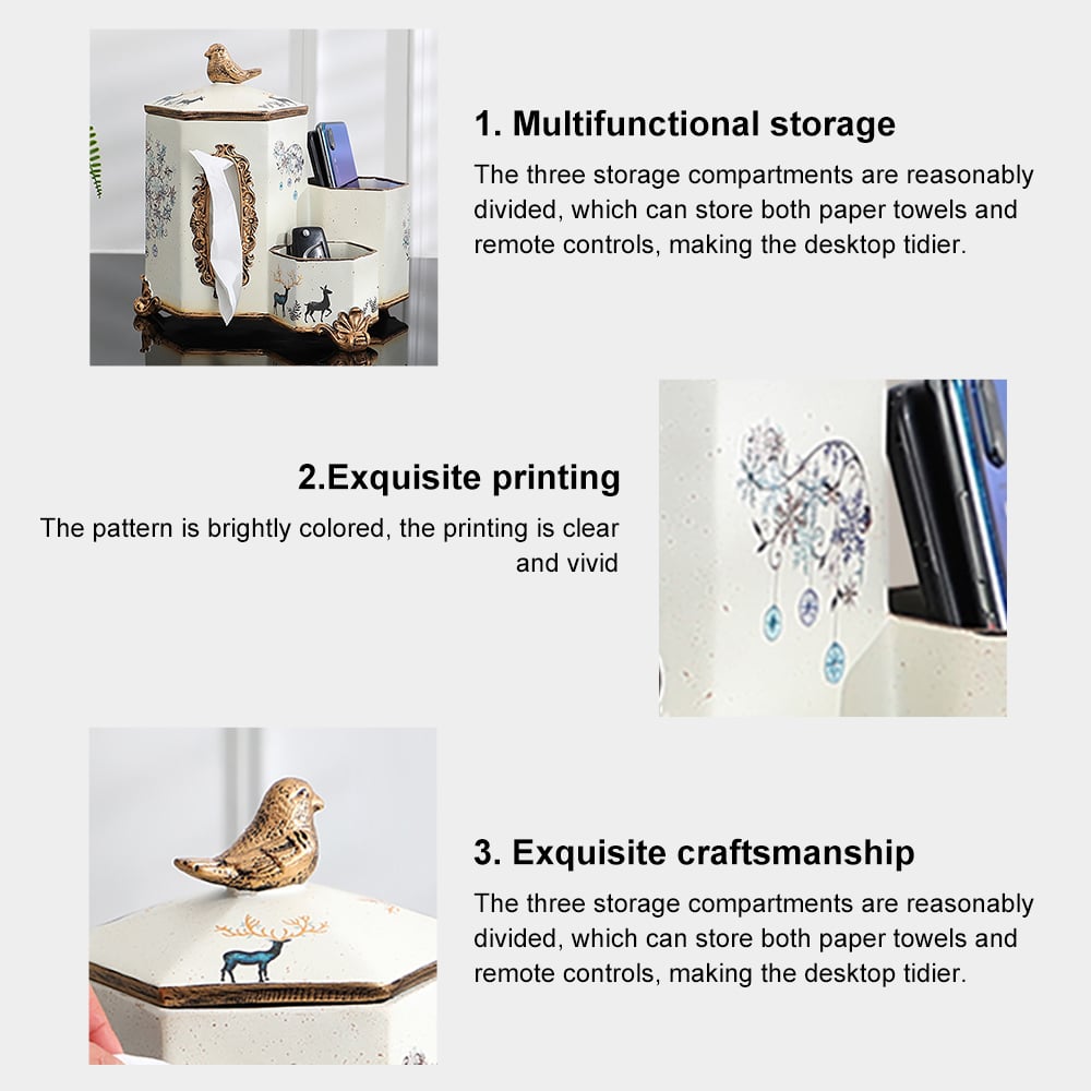 HMR - European-style Living Room Desktop Tissue Holder Resin Remote Control Storage Box