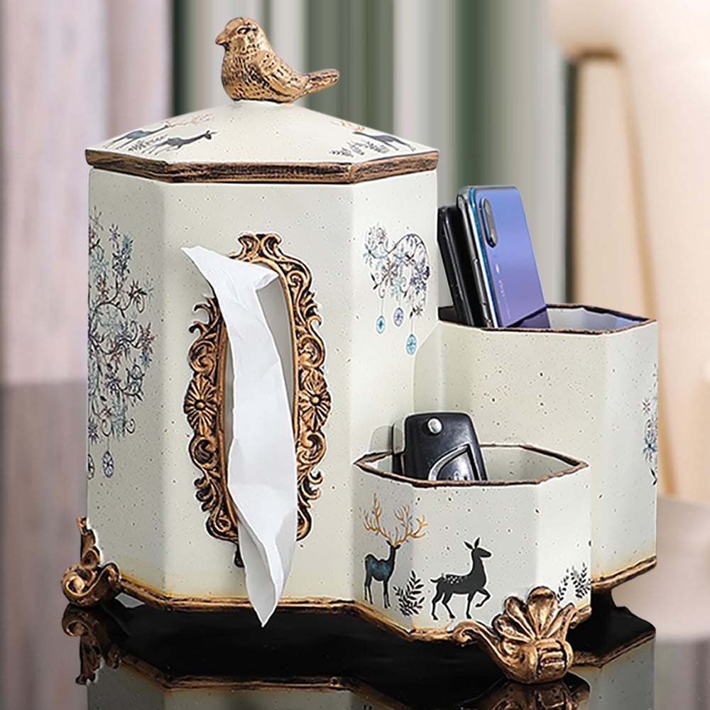 HMR - European-style Living Room Desktop Tissue Holder Resin Remote Control Storage Box