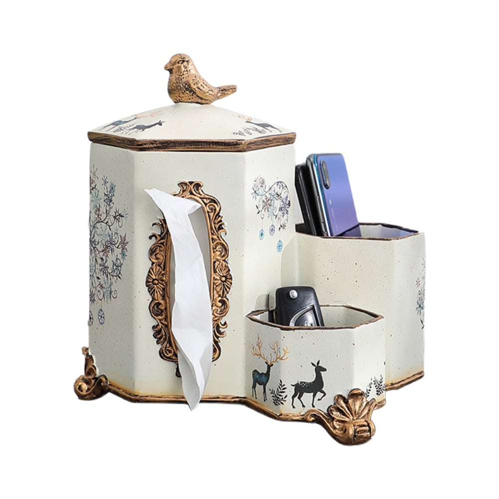 HMR - European-style Living Room Desktop Tissue Holder Resin Remote Control Storage Box