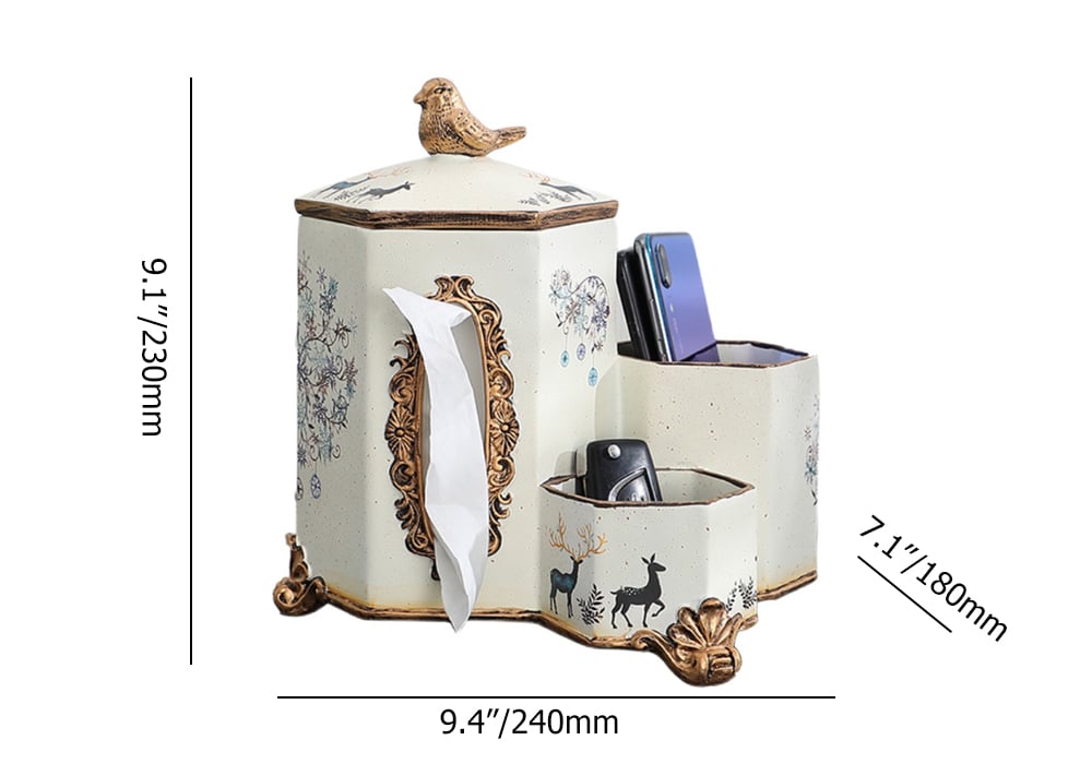 HMR - European-style Living Room Desktop Tissue Holder Resin Remote Control Storage Box
