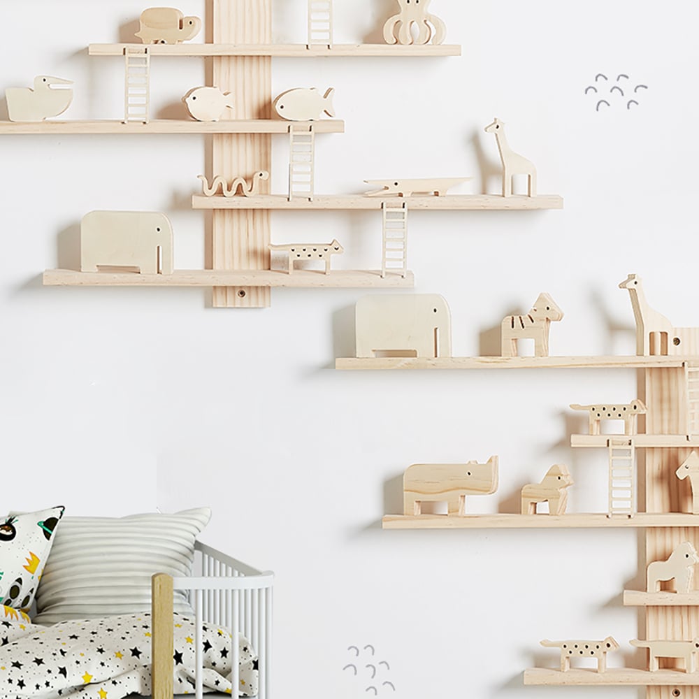 HMR - 5-Tier Wall Wooden Display Shelf Kids Room Decoration Toy Storage Organizer
