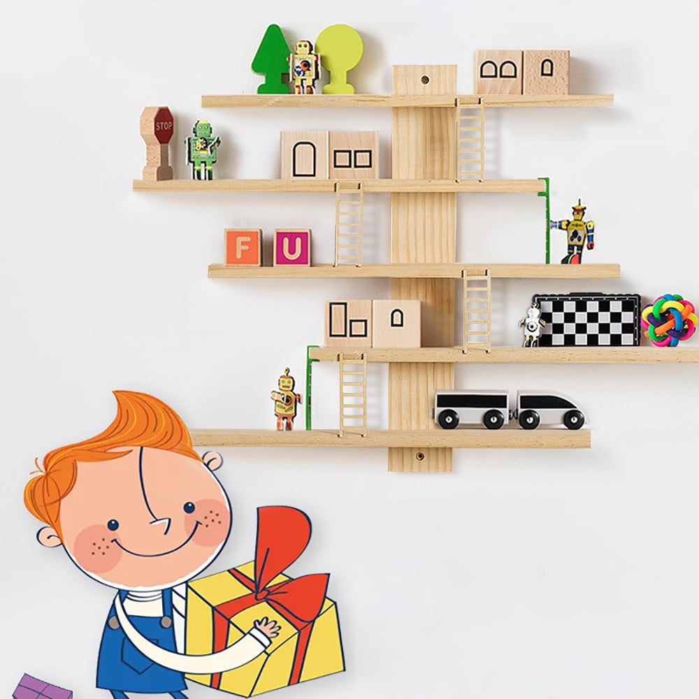 HMR - 5-Tier Wall Wooden Display Shelf Kids Room Decoration Toy Storage Organizer