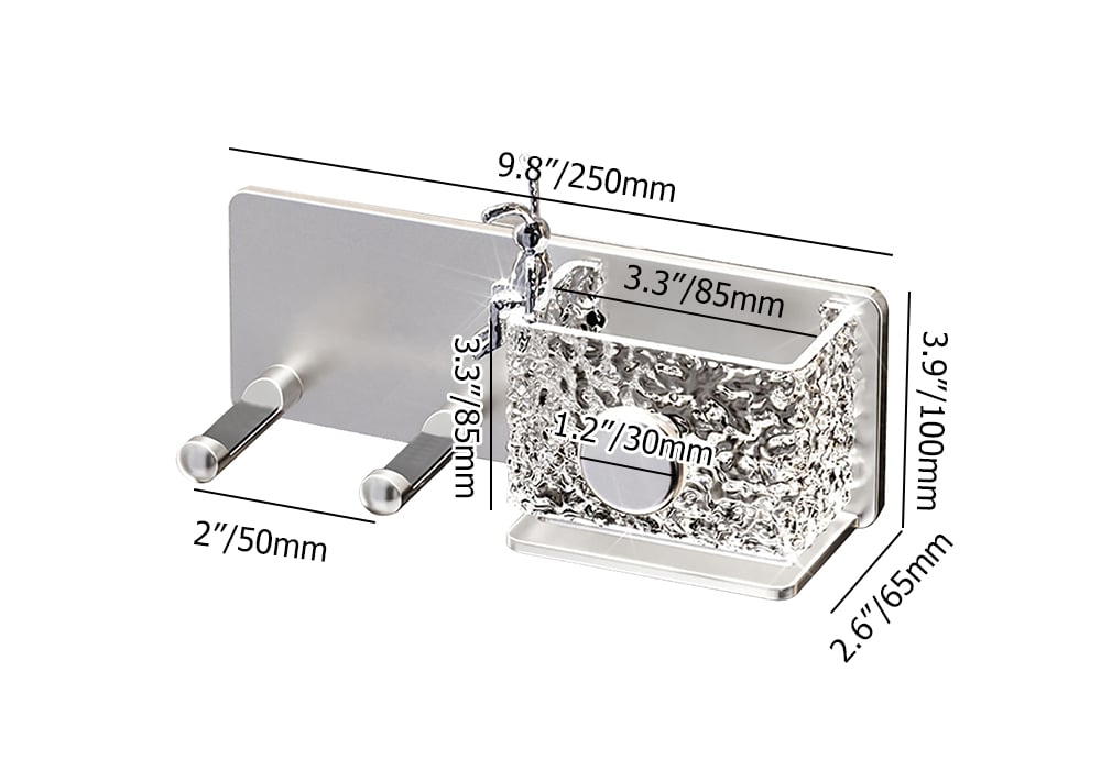 HMR - Acrylic Water Ripple Hair Dryer Holder Rack in Silver with Storage