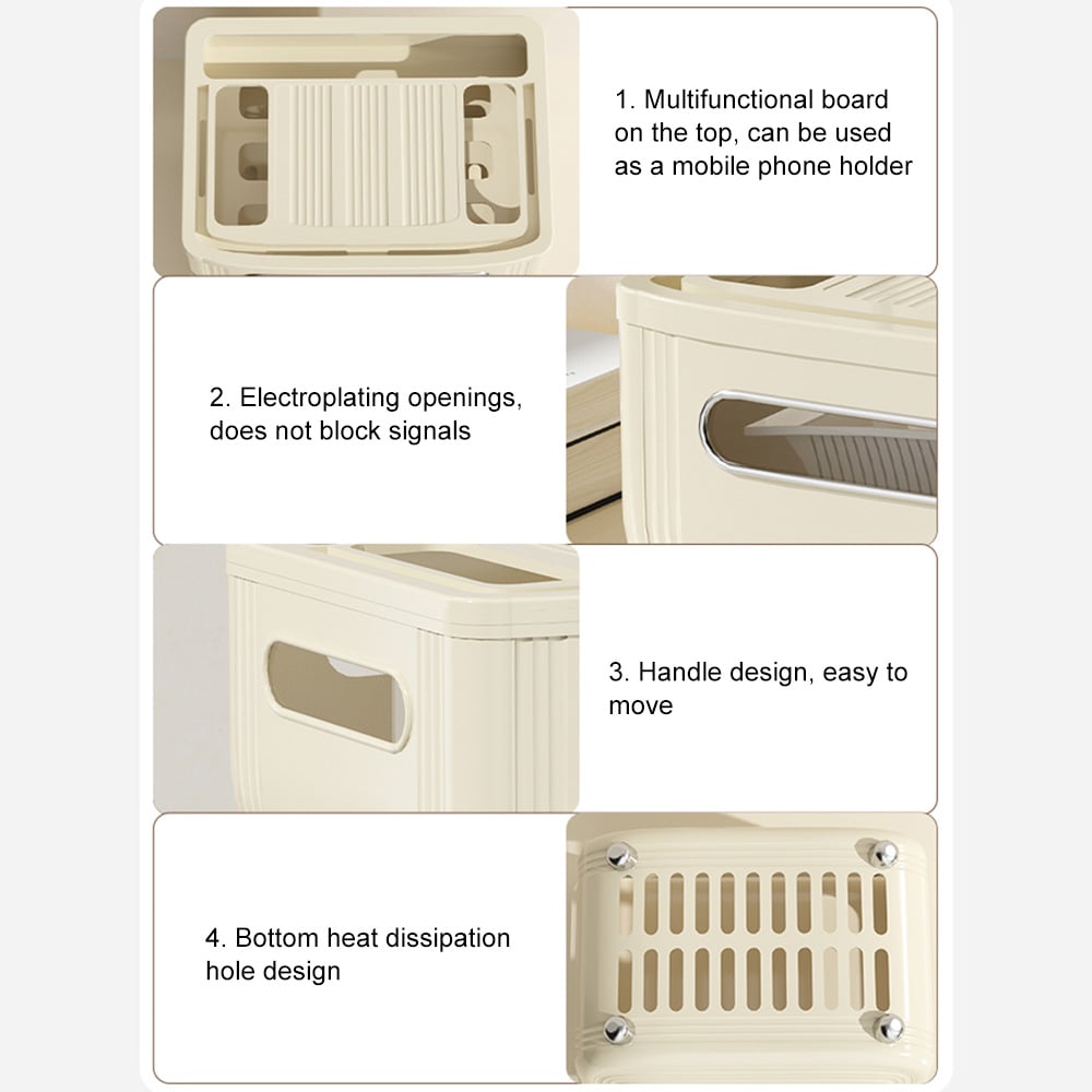 HMR - 3 Tier Modern Warm White Mount & Desktop Router Rack Box Cable Management Decor Storage