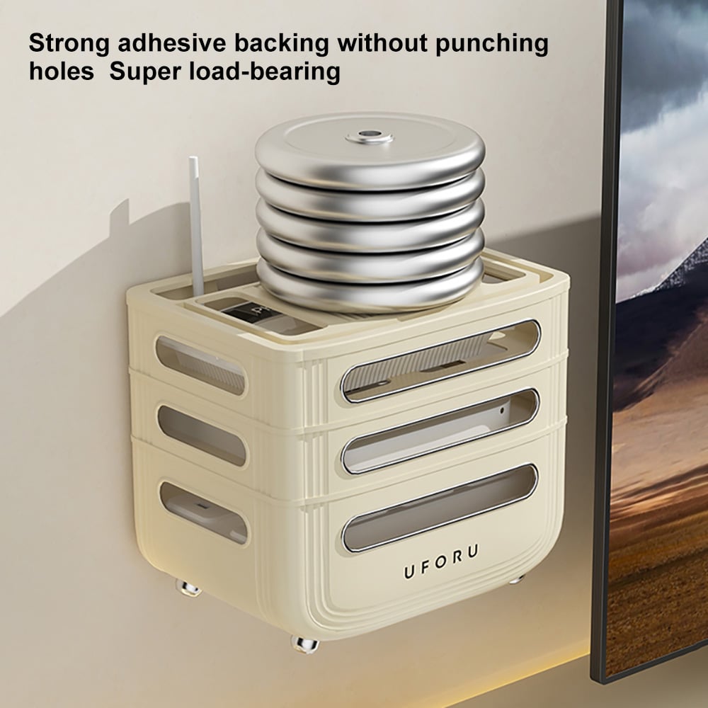 HMR - 3 Tier Modern Warm White Mount & Desktop Router Rack Box Cable Management Decor Storage