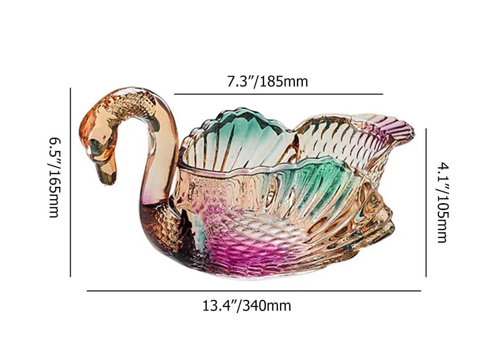 HMR - Glass Swan Fruit Bowl Iridescent Transparent Basket Colorful Snack Tray Plate Decor