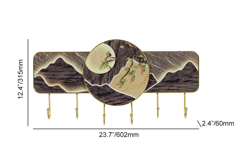 HMR - 6-Hook Moon and Mountain Decor Entryway Wall Mounted Coat Rack