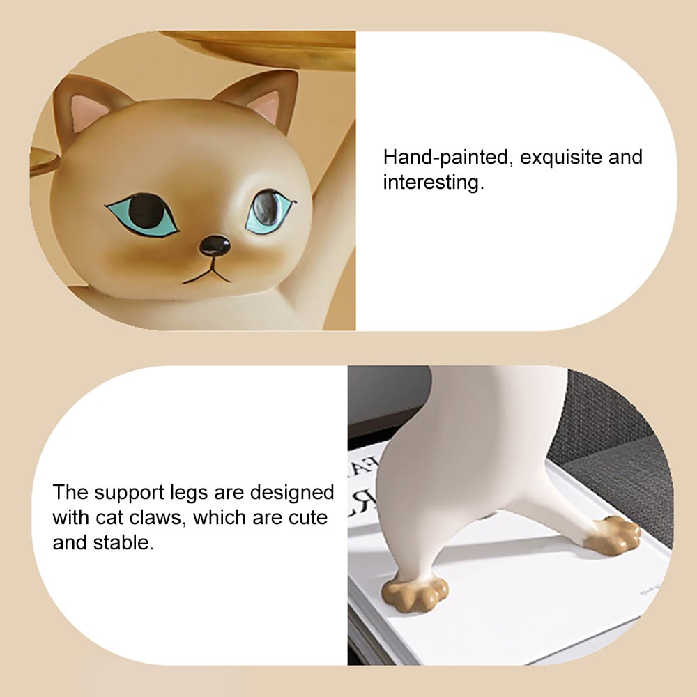 HMR - Modern Cat Resin Figurine with Gold Desk Storage Tray