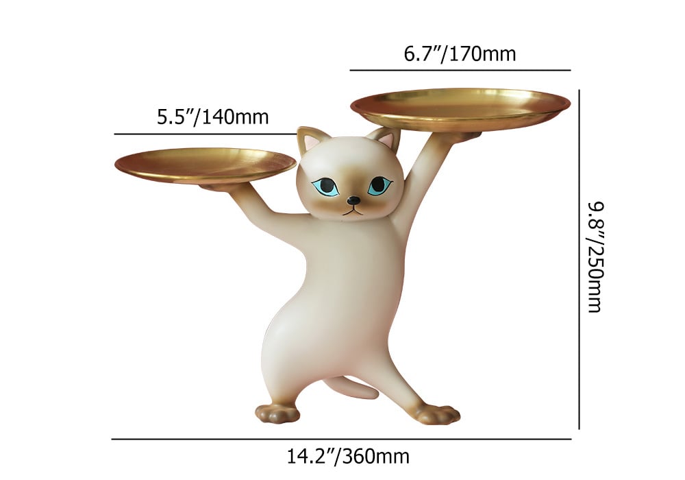 HMR - Modern Cat Resin Figurine with Gold Desk Storage Tray