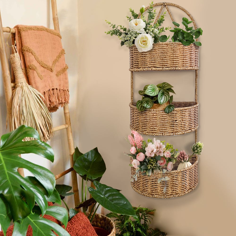 HMR - 3-Tier Wall Hanging Basket Rattan Planter