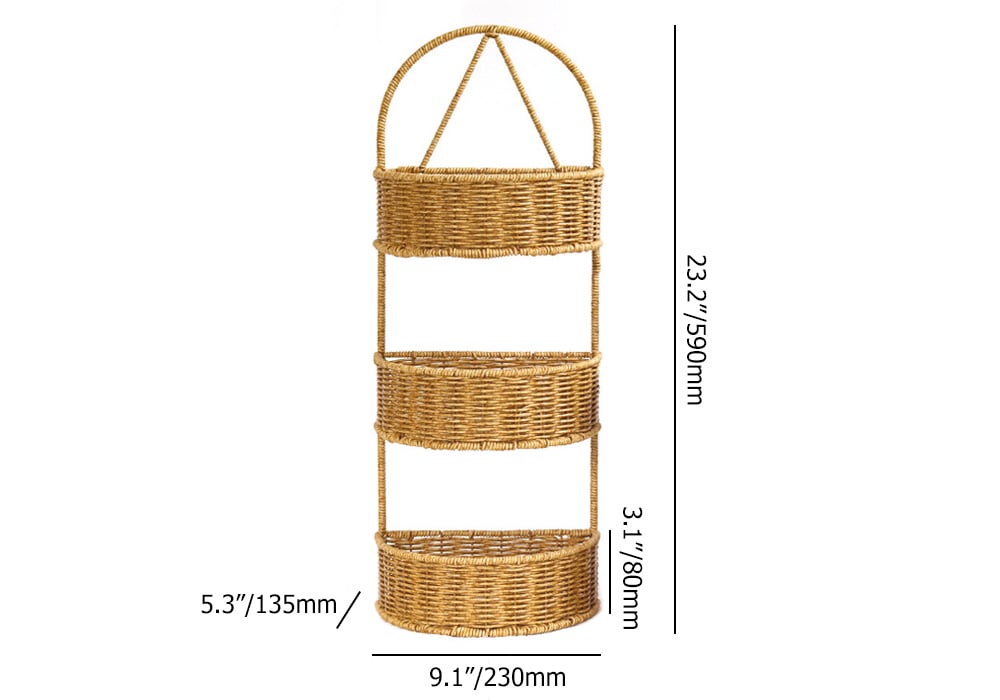 HMR - 3-Tier Wall Hanging Basket Rattan Planter