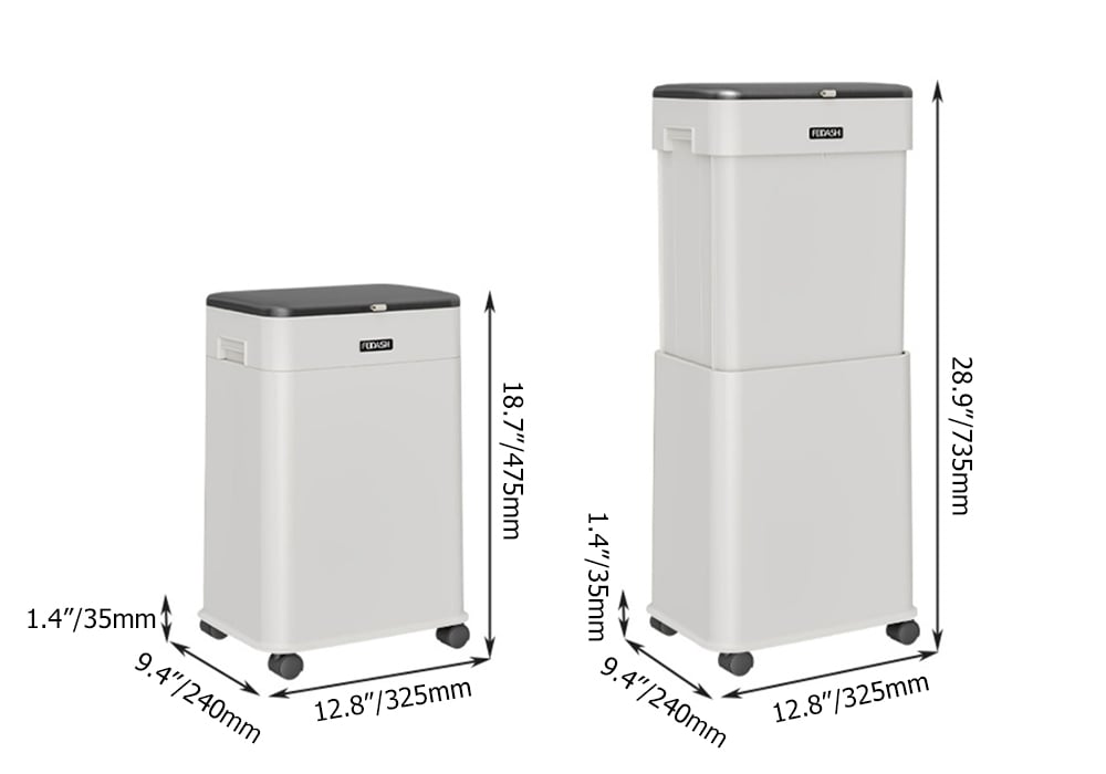 HMR - White Liftable Kitchen Trash Can Rolling Garbage Bin With Cover