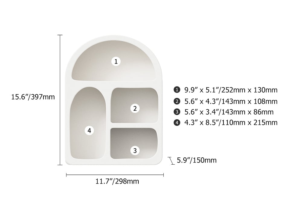 HMR - Japandi White Arched Cave-like Multi-compartment Wall-mountable Desktop Storage Rack