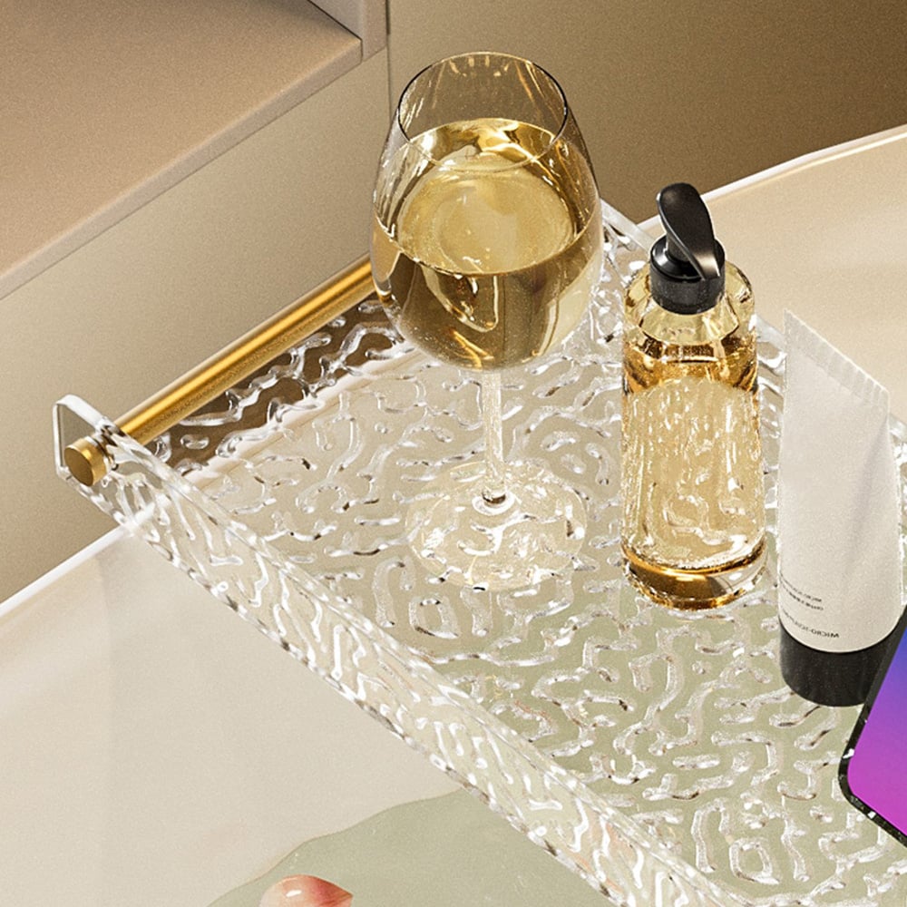 HMR - Acrylic Water Ripple Bathtub Tray Clear Bathroom Caddy Shelf with Gold Handles