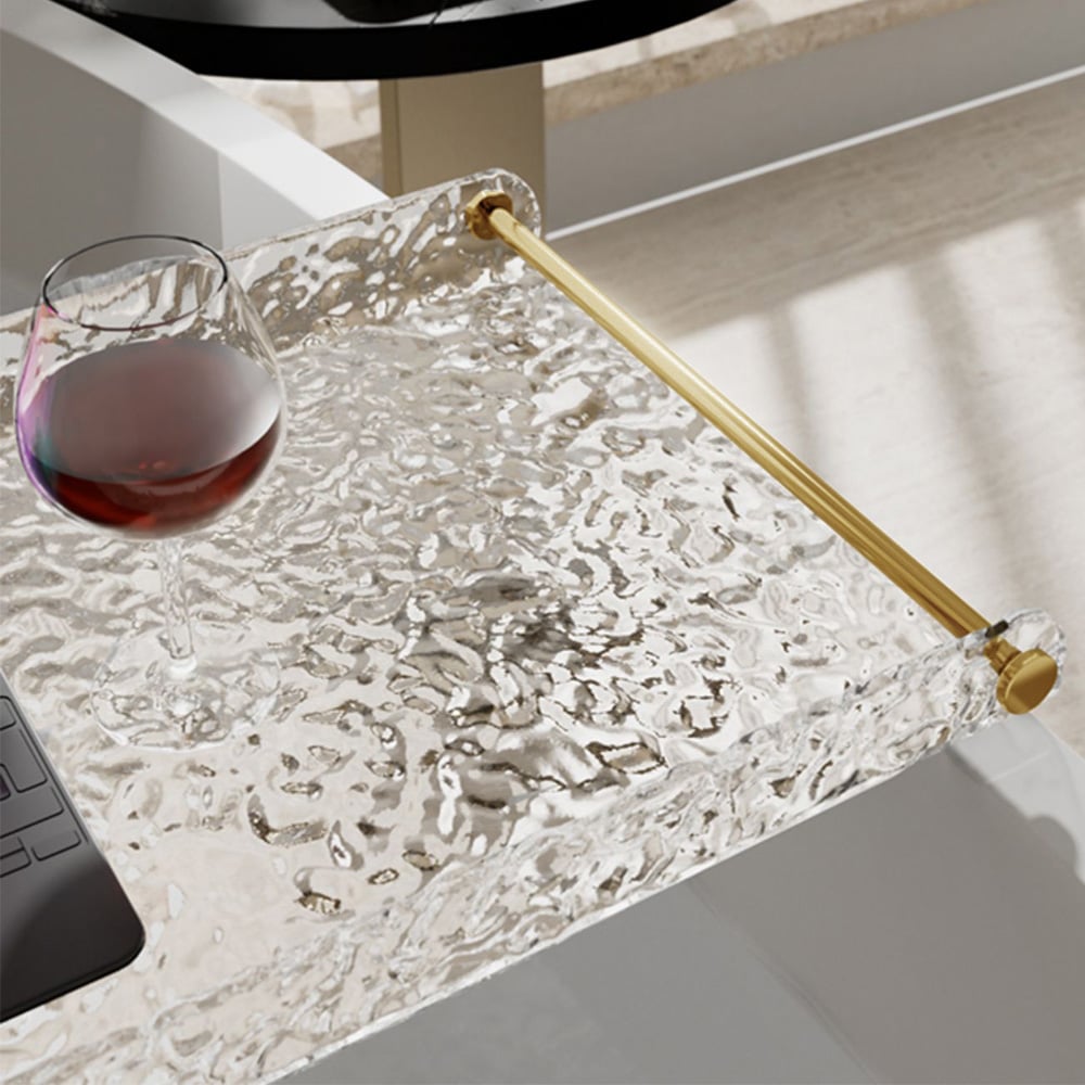 HMR - Acrylic Water Ripple Bathtub Tray Clear Bathroom Caddy Shelf with Gold Handles